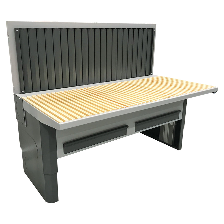 Gram Clean Air Extraction Table UFH-E-B, Electric Height Adjustment, Additional Extraction through Rear Wall, Widths 1000 - 2000 mm, Depth 1100 mm, Various Table Tops