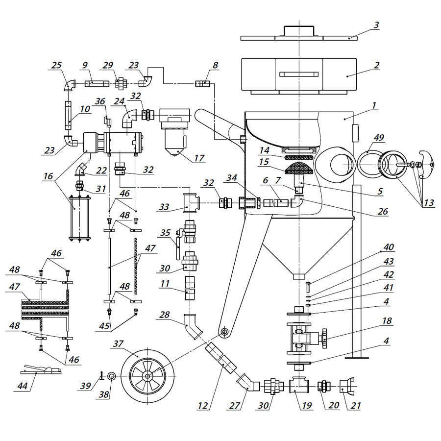 Spare parts Contracor pressure blasting machine BlastRazor Z-100RCS (100 liters)