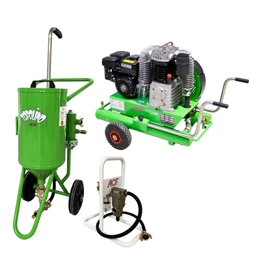 ACF Low Pressure Blasting Device Topolino, 18 Liter capacity, 0.5 to 7 bar blasting pressure, also available as a complete set with compressor