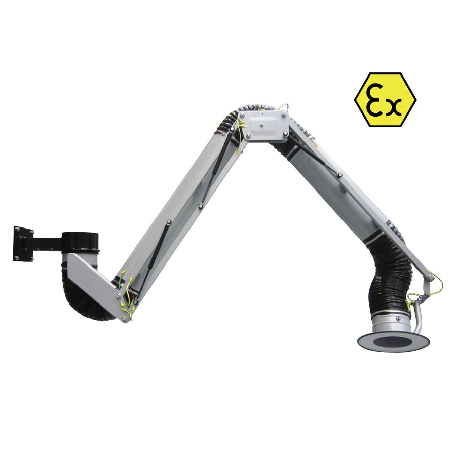Gram Clean Air Extraction Arm RFF-A for ATEX Zone 21/2 (2D/2G) with Wall Bracket 360° Rotation, Powder Coated Steel Pipe Ø 125 and 160 mm, Lengths from 2 to 9 m