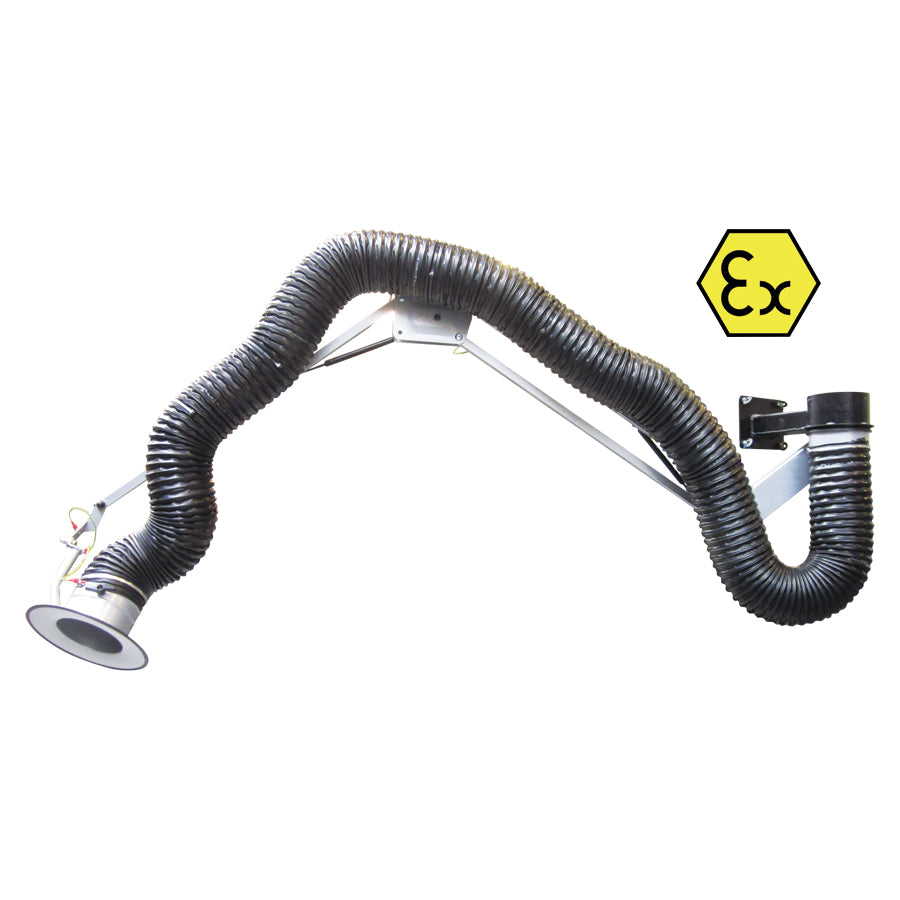 Gram Clean Air Extraction Arm RGF-A for ATEX Zone 21/2 (2D/2G) with Wall Bracket 360° Rotation, Hose S9-A Ø 100 to 160 mm, Lengths from 2 to 9 m