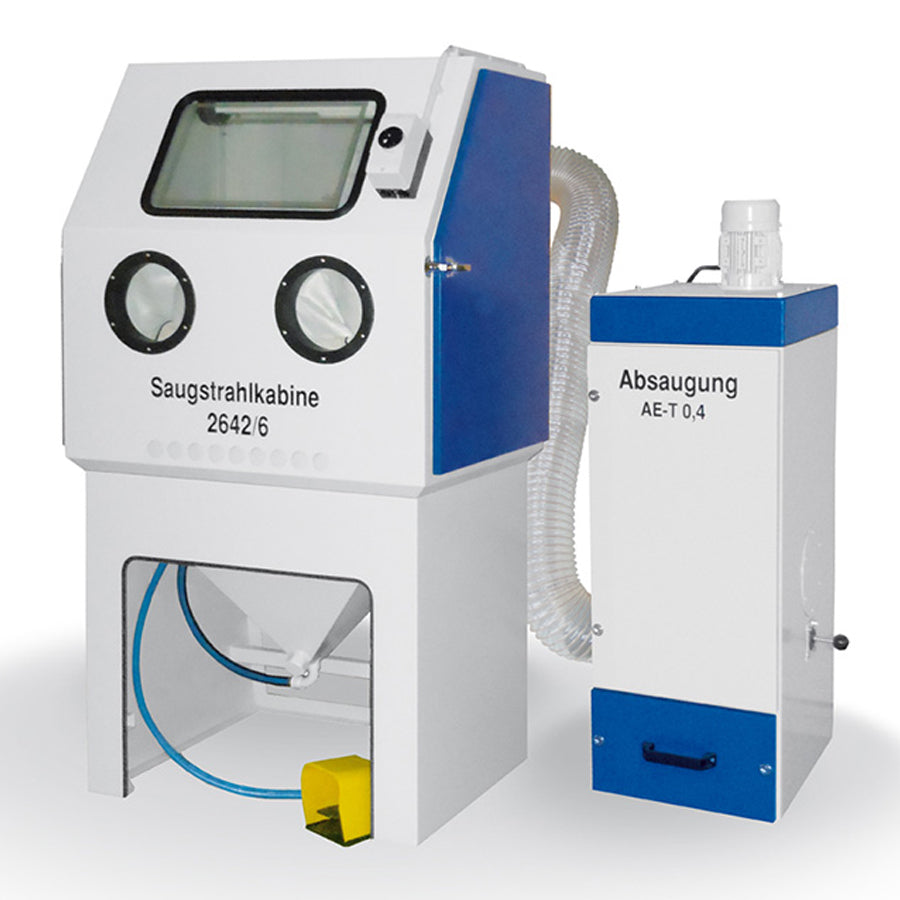 Radler & Ruf Saugstrahlkabine 2642/6 mit Filteranlage AE-T 0,4, manuelle Filterabreinigung, optional mit Strahlmittelaufbereitung