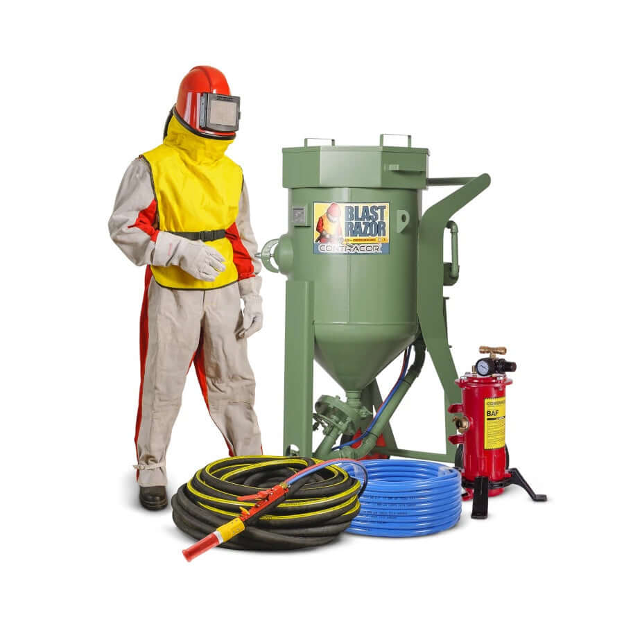 Druckstrahlgerät Blastrazor Strahlsystem-100 (100 Liter), Komplettset mit Schutzausrüstung