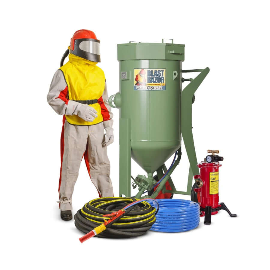 Druckstrahlgerät Blastrazor Strahlsystem-200 (200 Liter), Komplettset mit Schutzausrüstung
