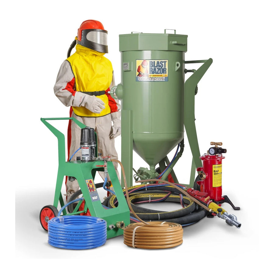 Contracor Druckstrahlgerät Blastrazor Nass-Strahlsystem-200 (200 Liter) Wet Blast, Komplettset mit Schutzausrüstung