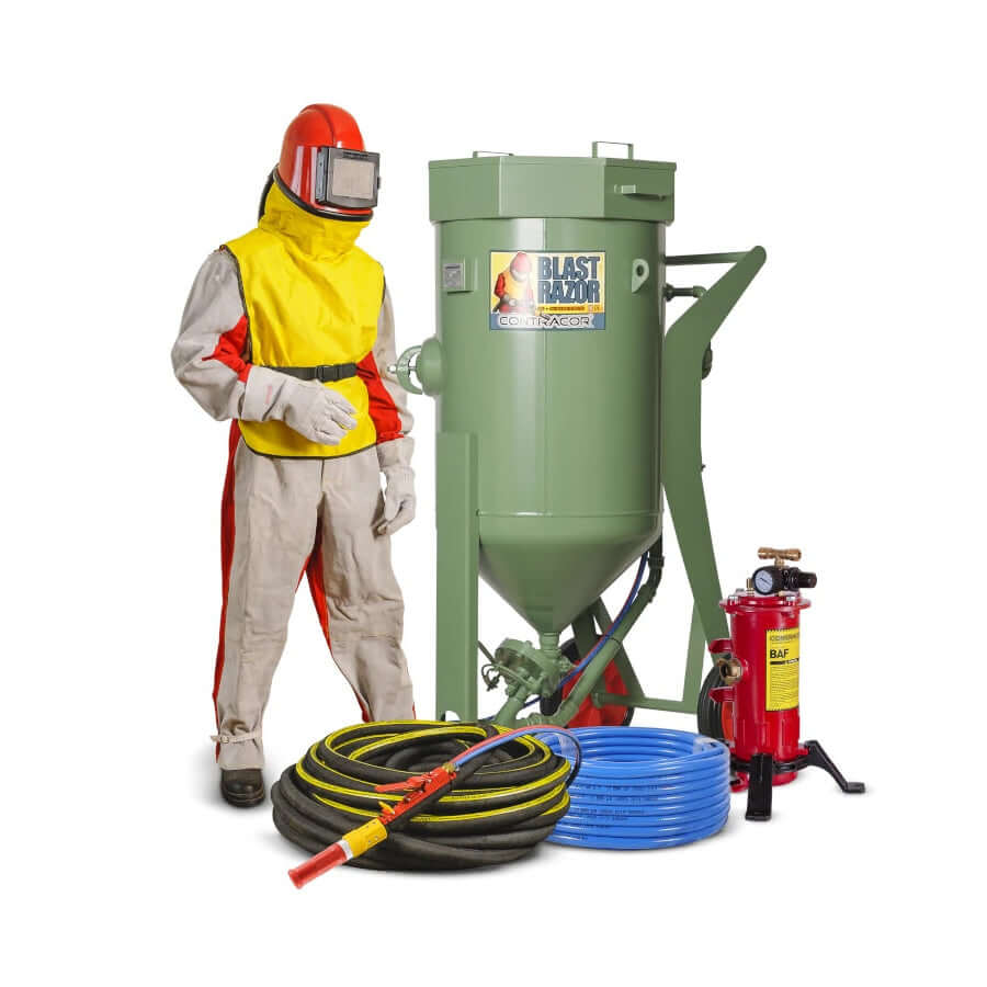 Druckstrahlgerät Blastrazor Strahlsystem-200 (200 Liter), Komplettset mit Schutzausrüstung