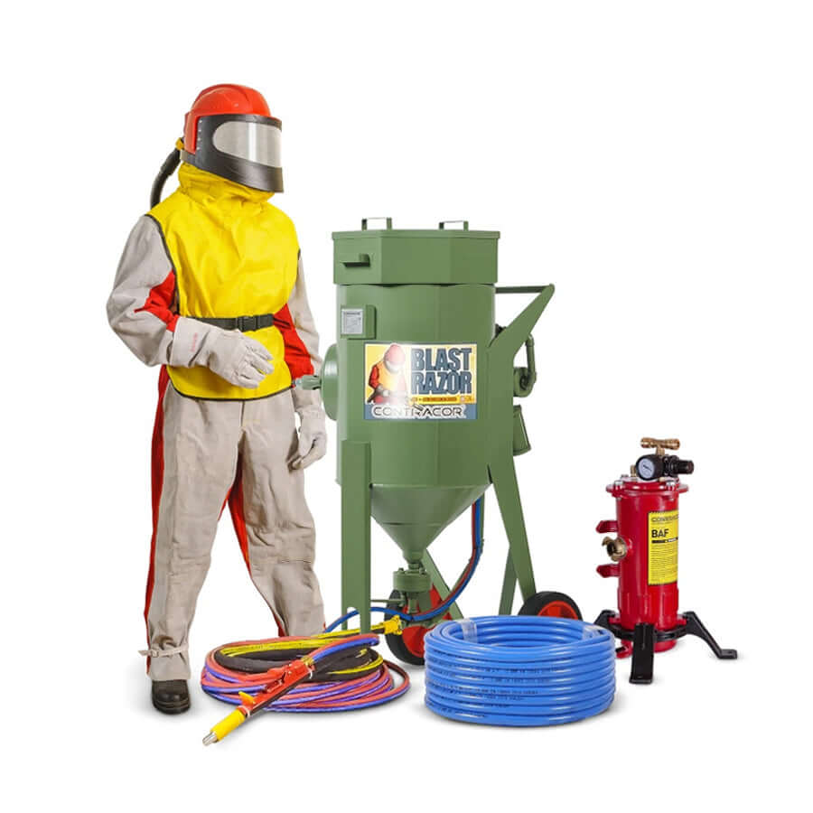 Druckstrahlgerät Blastrazor Strahlsystem-50 (50 Liter), Komplettset mit Schutzausrüstung