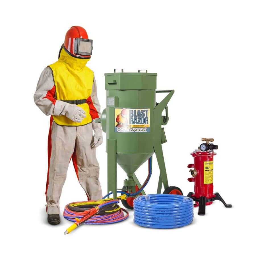 Druckstrahlgerät Blastrazor Strahlsystem-50 (50 Liter), Komplettset mit Schutzausrüstung