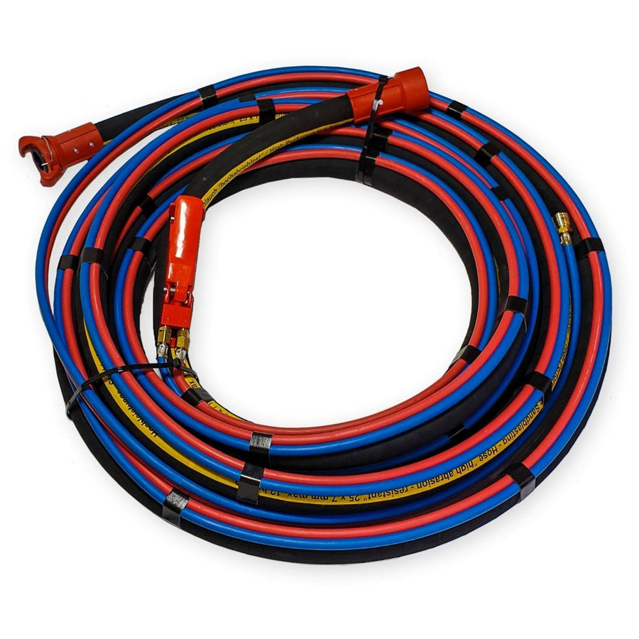 Sapi sandblasting hose package with hose coupling, nozzle holder, hand lever, double control line, ID 13.5, 19, 25, 32 mm, roll 10, 15, 20m