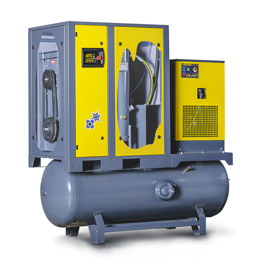 Comprag Screw Compressor FRD Series, 22 kW Drive Power, Refrigerant Dryer, 500 Liter Compressed Air Tank, 3/3.6 m³/min Flow Rate, 8/10 bar Max. Operating Pressure