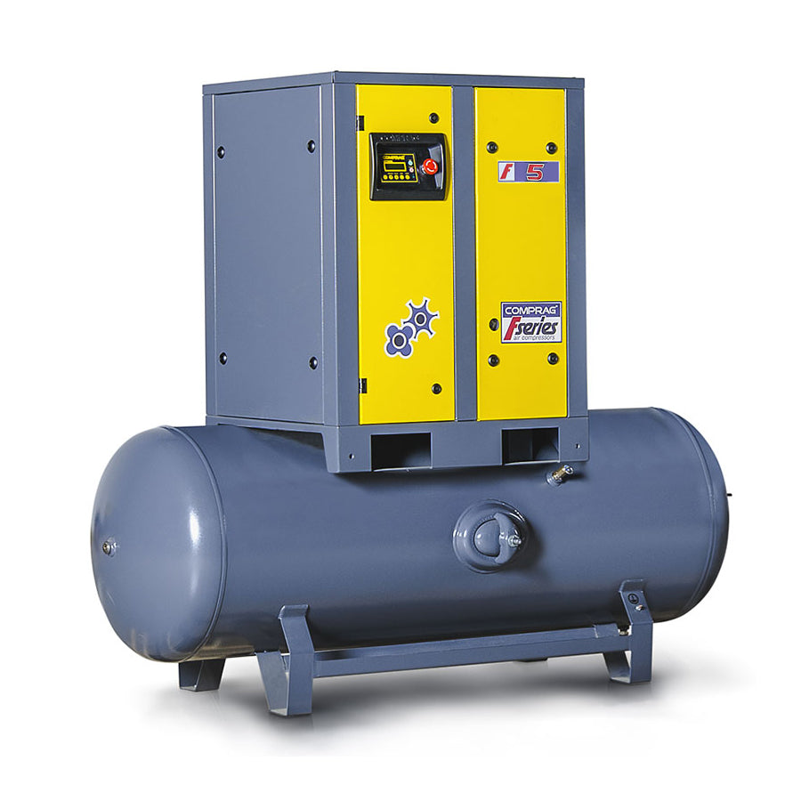 Comprag screw compressor FR series, 5.5 kW drive power, 270/500 liters compressed air tank, 0.65/0.75 m³/min flow rate, 8/10 bar max. operating pressure