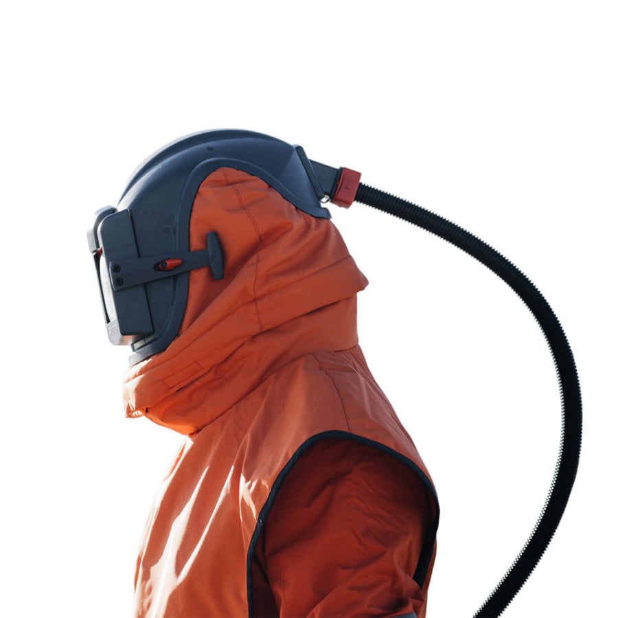 Silencer Sandblasting Helmet Blastsafe ORIGIN with integrated hearing protection, nylon cape and control valve, multiple variants