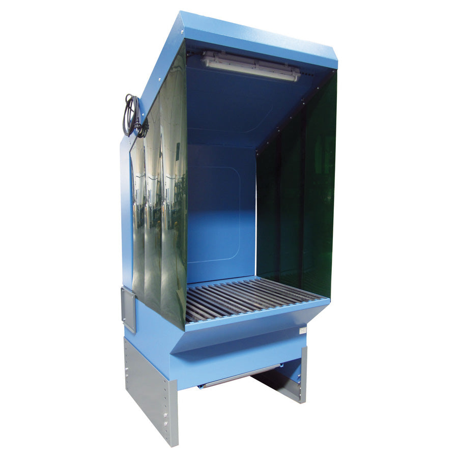Gram Clean Air Extraction Table UF-EM with Steel Ribs, Rear Wall and Slanted Top with Extraction, Light on Top and Side Louvers, Widths from 1000 to 2000 mm