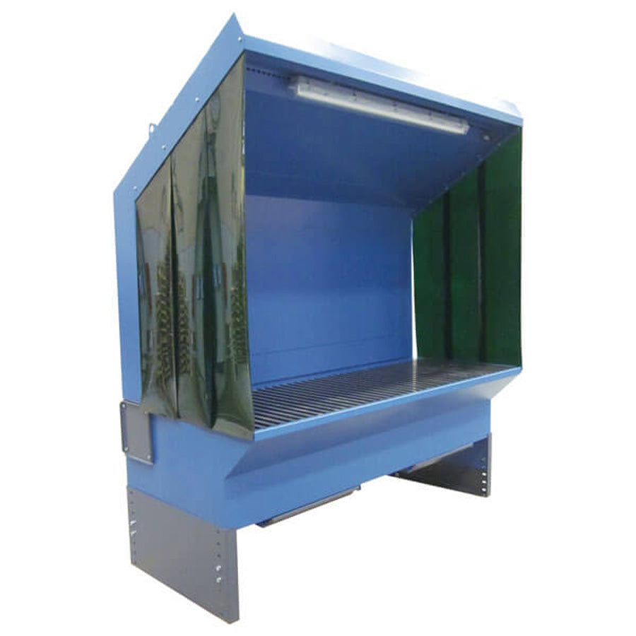 Gram Clean Air Extraction Table UF-EM with Steel Ribs, Rear Wall and Slanted Top with Extraction, Light on Top and Side Louvers, Widths from 1000 to 2000 mm