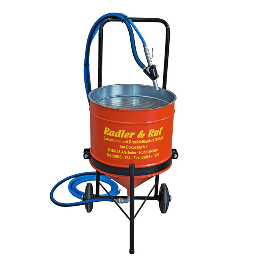 Radler & Ruf Sandblasting Gun with Carbide Blast Nozzle Ø 8mm and 50 Liter Container, 3.20m Blast Medium Hose and 4m Air Hose
