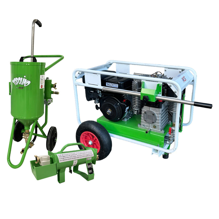 ACF Low Pressure Blasting Device Topolino, 18 Liter capacity, 0.5 to 7 bar blasting pressure, also available as a complete set with compressor