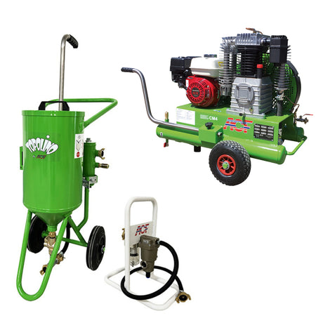 ACF Low Pressure Blasting Device Topolino, 18 Liter capacity, 0.5 to 7 bar blasting pressure, also available as a complete set with compressor