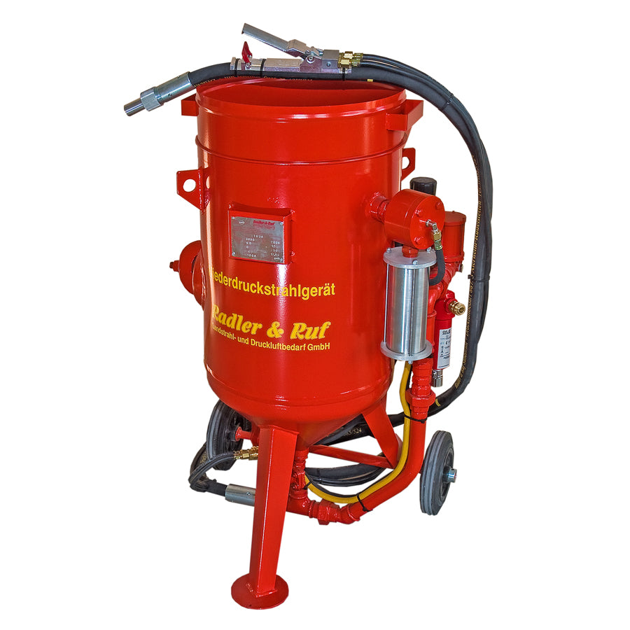 Radler & Ruf Low Pressure Blasting Device 60 Liters, also available as a complete set with Blast Hose Set and Sandblasting Nozzle