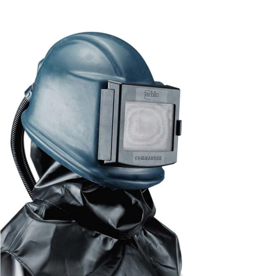 North sandblasting helmet Commander 2 with cape made of bisonyl or leather and control valve