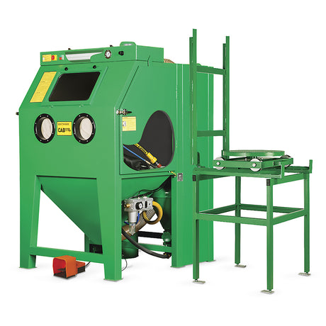 Contracor Pressure Blast Cabin CAB-PT with automatic filter cleaning, abrasive preparation, mobile rotating table, rubber lining, 2 sizes