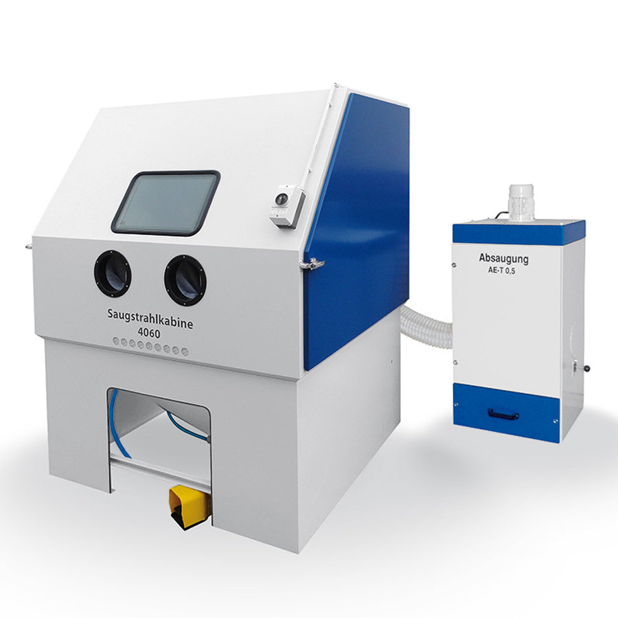 Radler & Ruf Saugstrahlkabine 4060 mit Filteranlage AE-T 0,5, manuelle Filterabreinigung, optional mit Strahlmittelaufbereitung