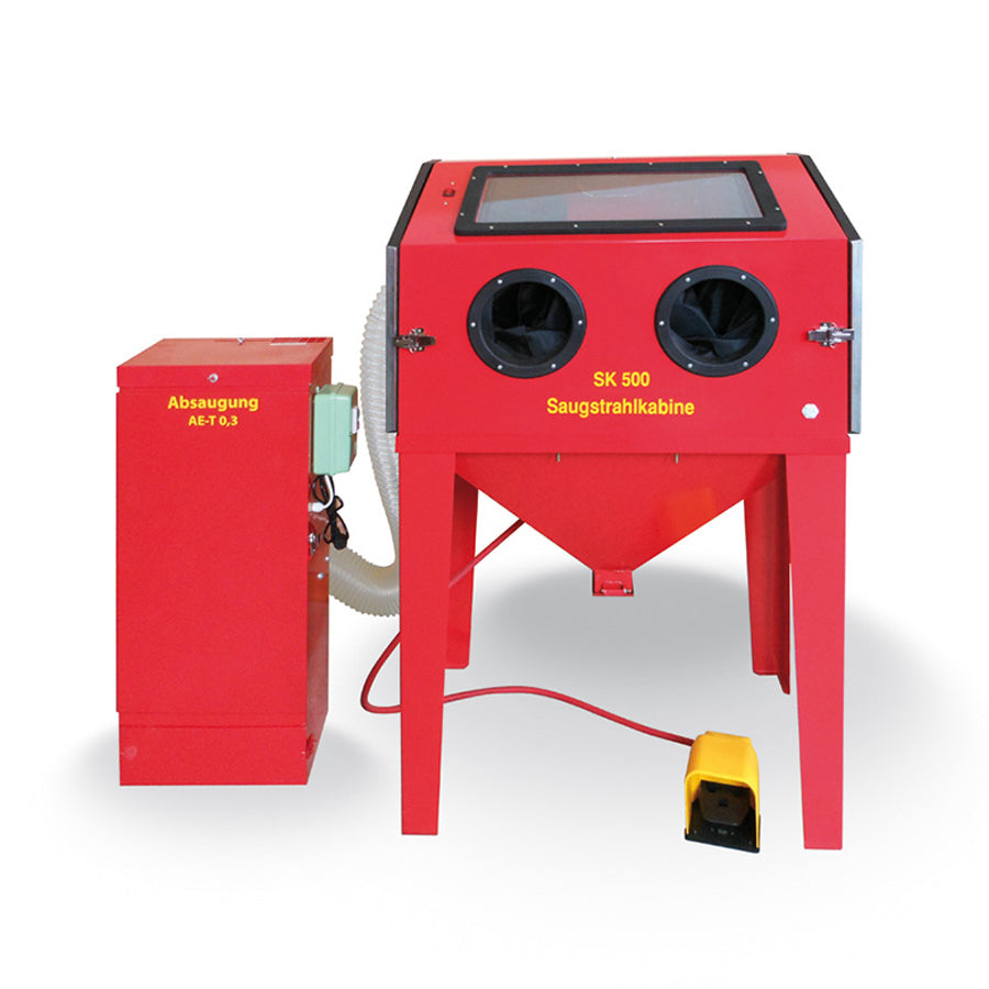 Radler & Ruf Saugstrahlkabine SK-500 mit Profi-Strahlkopf und Hartmetall-Strahldüse Ø 8 mm, optional mit Filteranlage