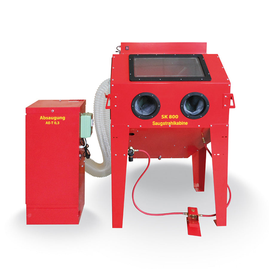 Radler & Ruf Saugstrahlkabine SK-800 mit Profi-Strahlkopf und Hartmetall-Strahldüse Ø 8 mm, optional mit Filteranlage