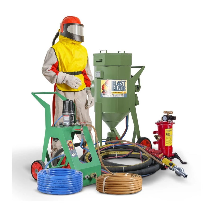 Contracor Druckstrahlgerät Blastrazor Nass-Strahlsystem-50 (50 Liter) Wet Blast, Komplettset mit Schutzausrüstung