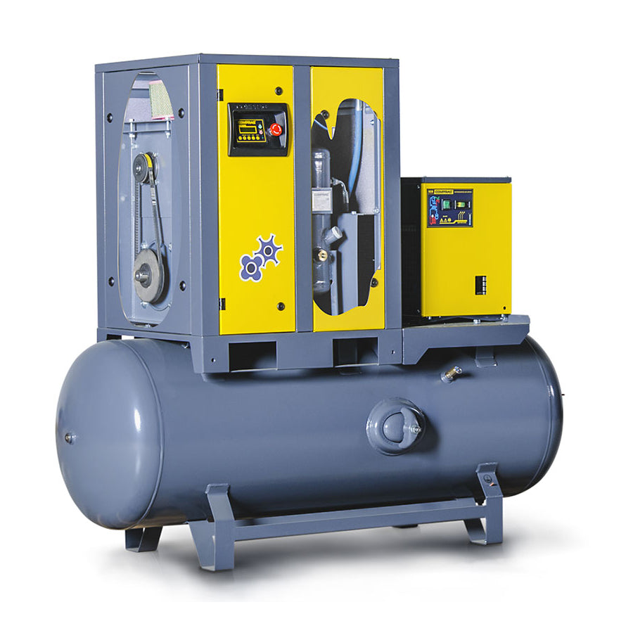 Comprag Screw Compressor FRD Series, 7.5 kW Drive Power, Refrigerant Dryer, 270/500 Liter Compressed Air Tank, 0.9/1.1 m³/min Flow Rate, 8/10 bar Max. Operating Pressure