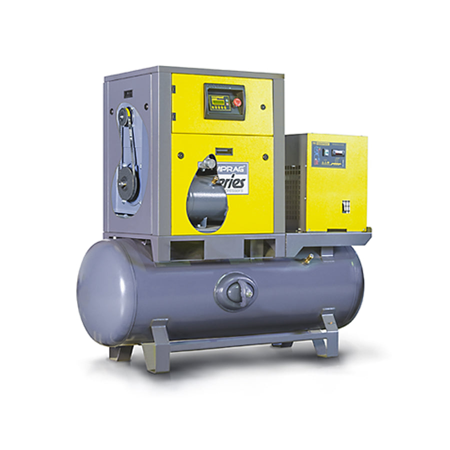 Comprag screw compressor FRD-series, 3 kW drive power, refrigerant dryer, 270 liters compressed air tank, 0.38/0.46 m³/min flow rate, 8/10 bar max. operating pressure