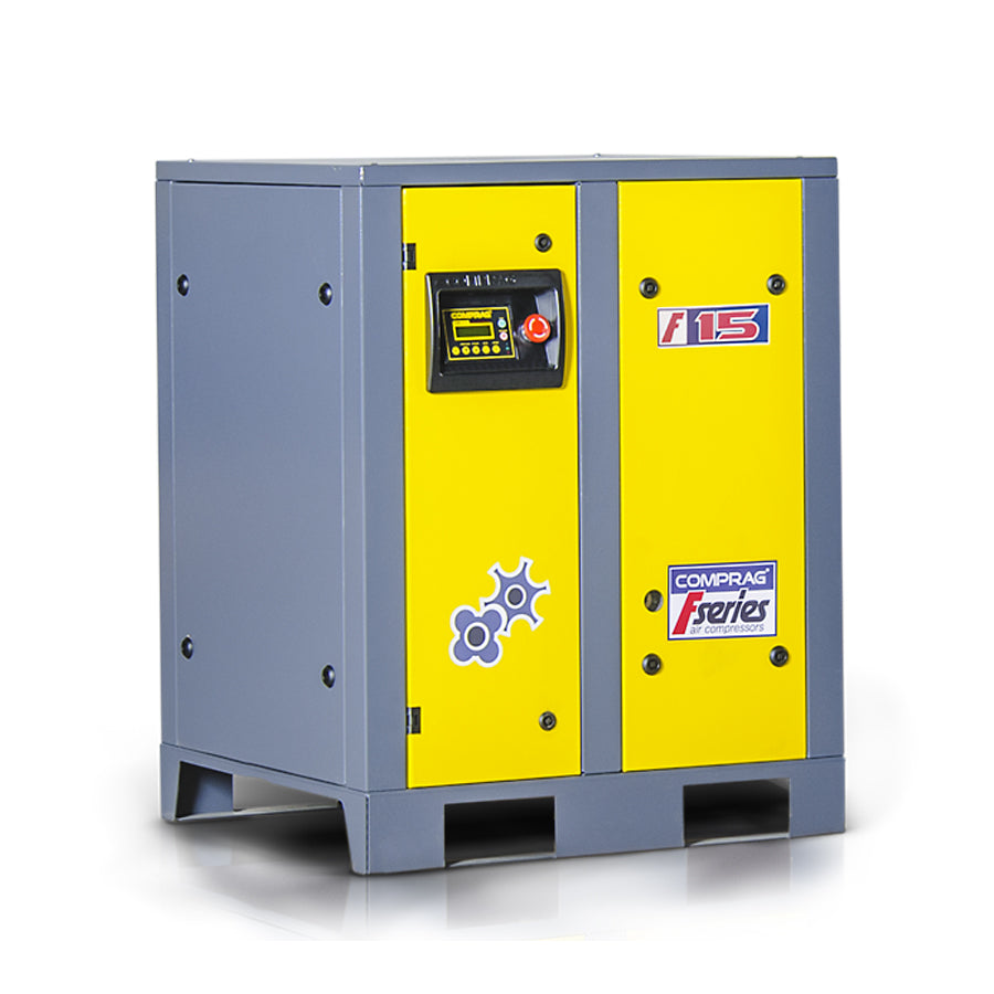 Comprag screw compressor F series, 15 kW drive power, 1.5/1.9/2.3 m³/min flow rate, 13, 10 or 8 bar max. operating pressure