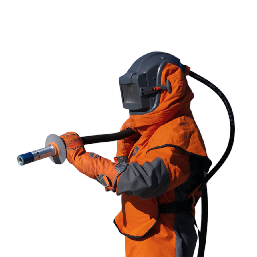 Silencer Sandblasting Helmet Blastsafe ORIGIN with integrated hearing protection, nylon cape and control valve, multiple variants