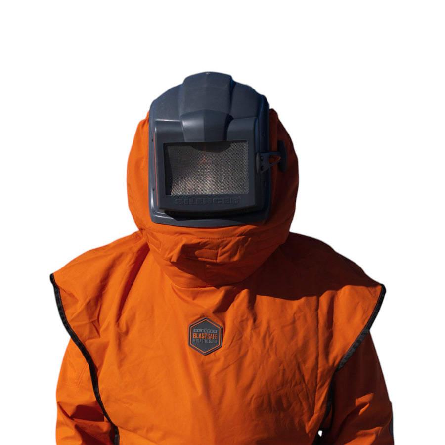 Silencer Sandblasting Helmet Blastsafe ORIGIN with integrated hearing protection, nylon cape and control valve, multiple variants