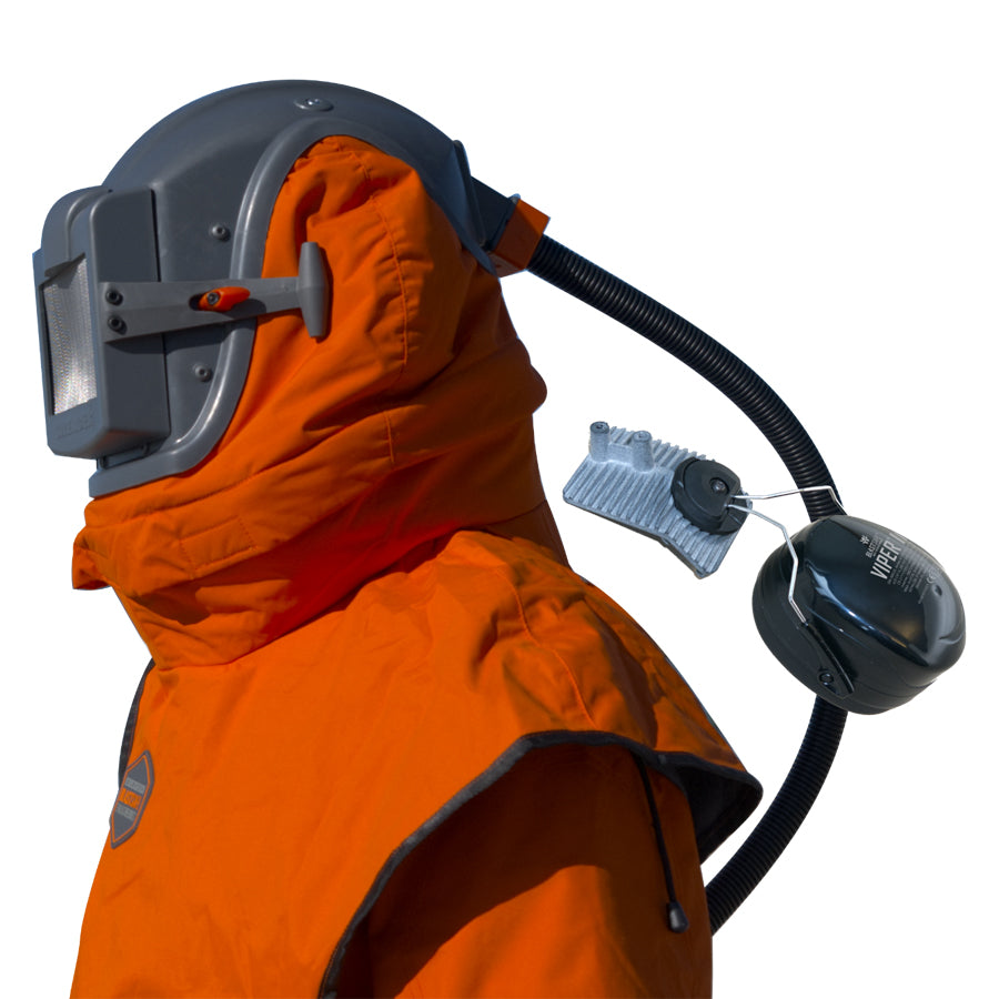 Silencer Sandblasting Helmet Blastsafe ORIGIN with integrated hearing protection, nylon cape and control valve, multiple variants